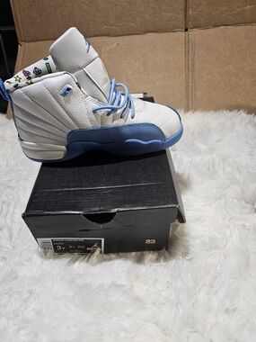 Jordan Kids High-Top Sneakers in White & Light Blue